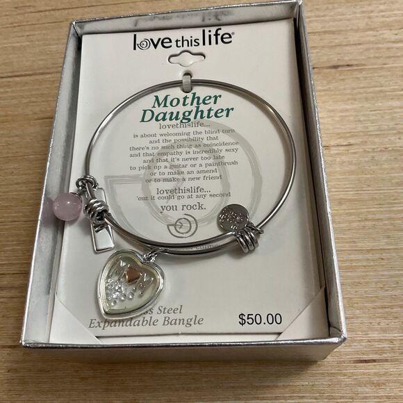 Mother Daughter Stainless Steel Expandable Bangle Bracelet Love This Life NEW - Picture 1 of 5